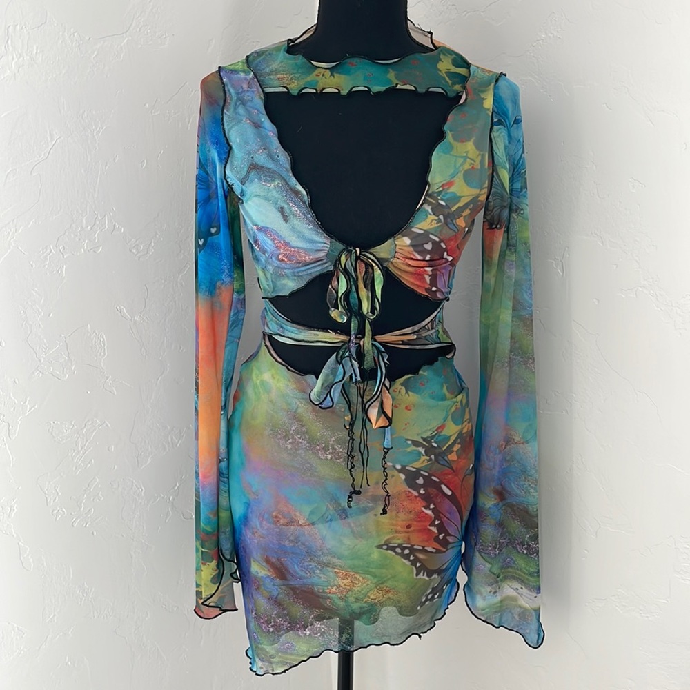Jaded London Multicolor Butterfly Mesh Mini Dress - Picture 2 of 4